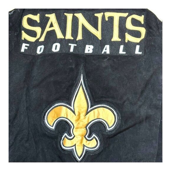 New Orleans Saints NFL Varsity Jacket Medium Black Gold Suede VTG Full Zip SEE - Picture 7 of 12